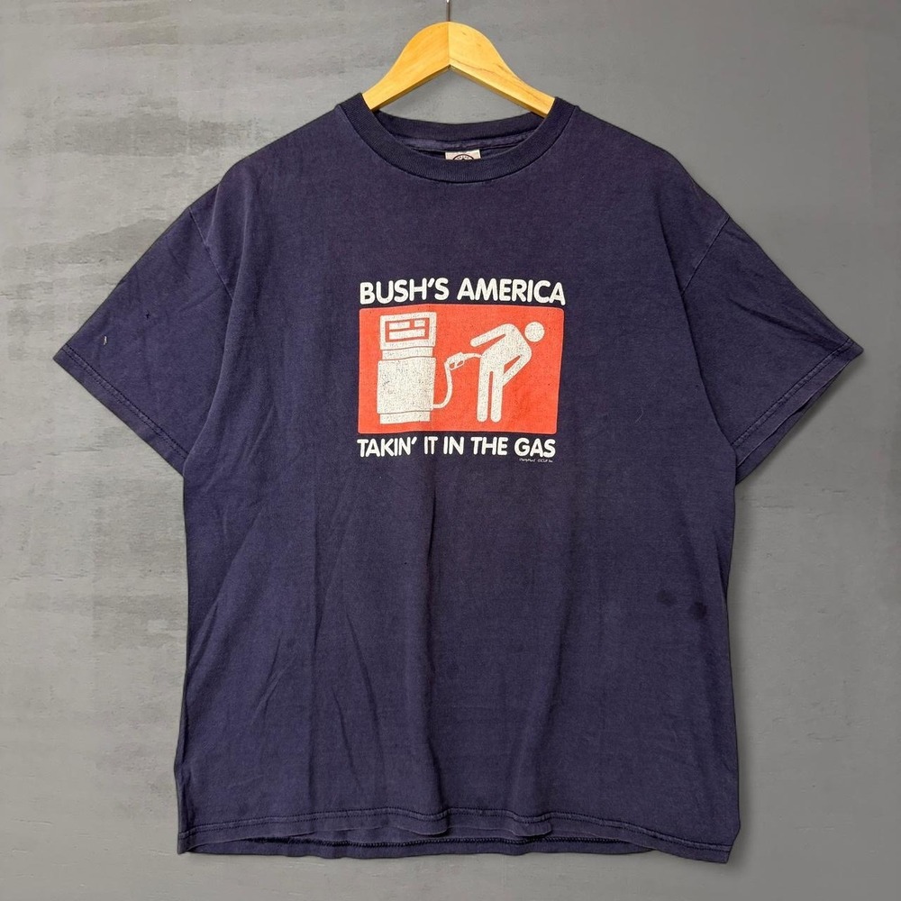 Vintage‎ Parody Bush's America Takin' It In The Gas Funny Faded Shirt Large